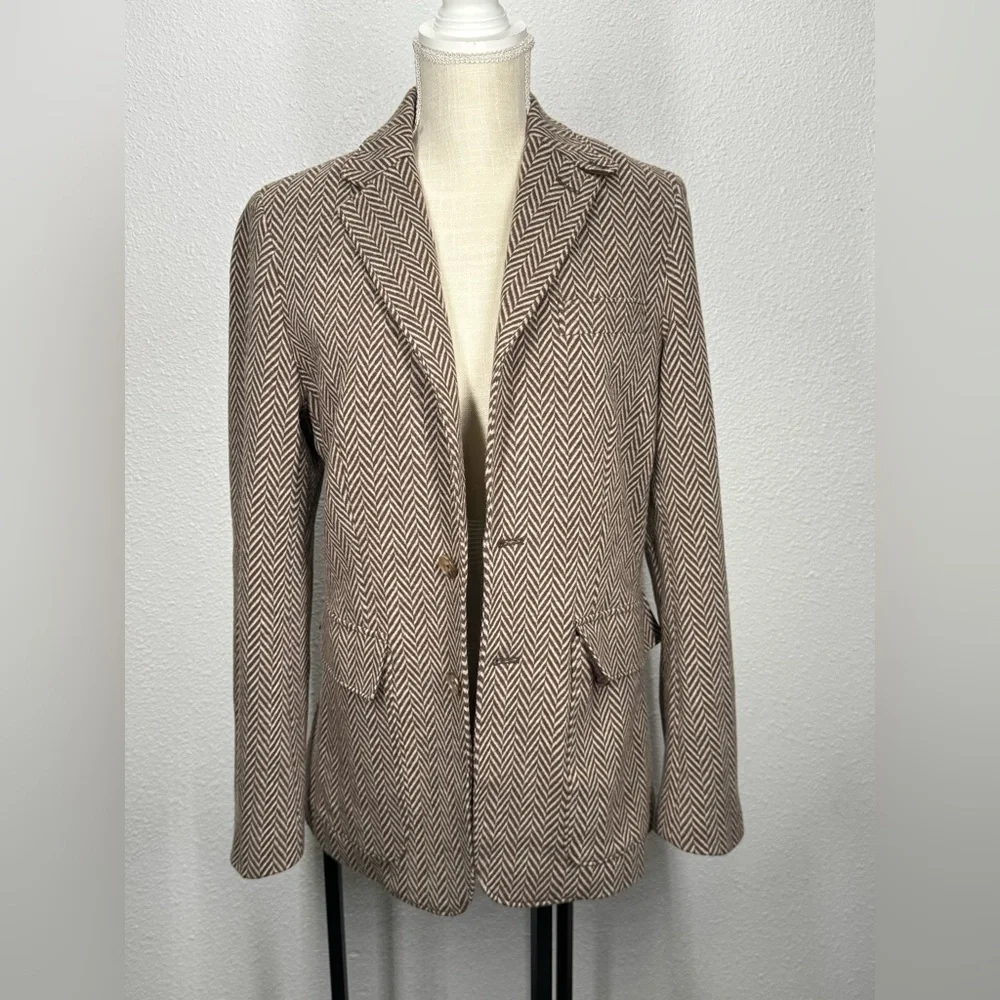 Polo by Ralph Lauren Blue Label Single Breasted Tan Herringbone Blazer 10 - Picture 7 of 15